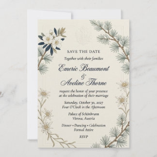 Invitation Aiguilles de pin, Edelweiss, Fleurs blanches, Gauf