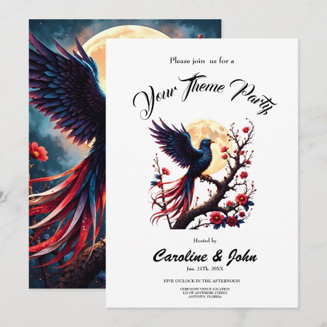 Invitation Aile cramoisie au clair de lune – Oiseau de fantas (Devant / Derrière)