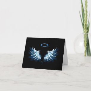 Invitation Ailes d'ange lumineuses bleues sur fond noir
