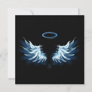 Invitation Ailes d'ange lumineuses bleues sur fond noir