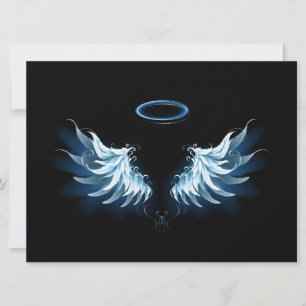 Invitation Ailes d'ange lumineuses bleues sur fond noir