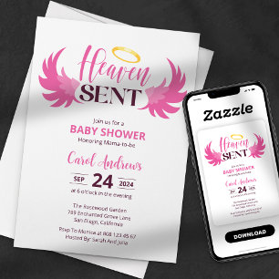 Invitation Ailes d'ange rose célestes Baby Shower