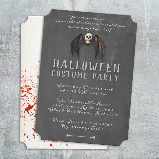 Invitation Ailes de chauve-souris vampire effrayantes crâne f (vintage scary skull with bat weeks halloween invitation )