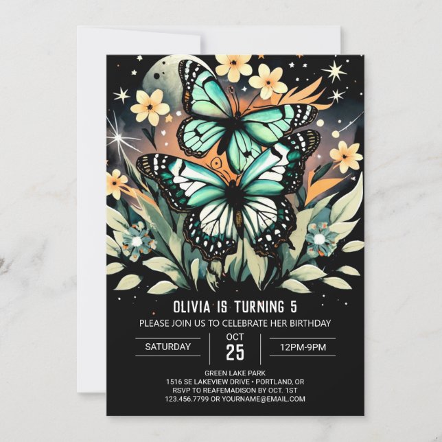 Invitation Ailes papillon chic Anniversaire (Devant)