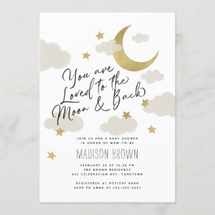 Invitation Aimé à la Lune et au Baby shower noir Gold White