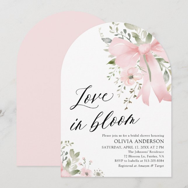 Invitation Aimer Floral Bow rose dans la Fête des mariées Arc (Devant / Derrière)