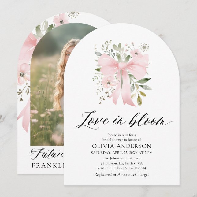 Invitation Aimer Floral Bow rose dans la Fête des mariées Arc (Devant / Derrière)