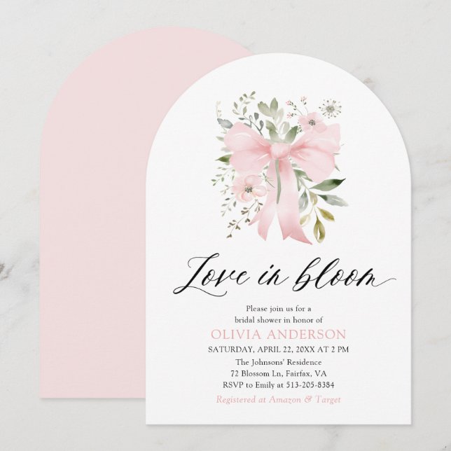 Invitation Aimer Floral Bow rose dans la Fête des mariées Arc (Devant / Derrière)