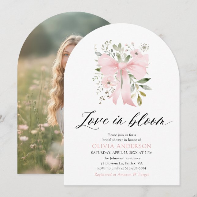Invitation Aimer Floral Bow rose dans la Fête des mariées Arc (Devant / Derrière)