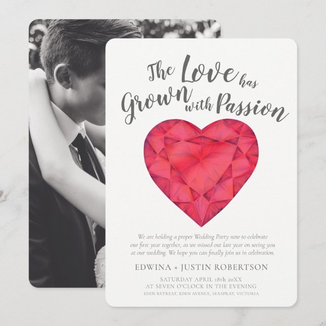 Invitation Aimer l'aquarelle rubis cultivée après la fête de  (Devant / Derrière)