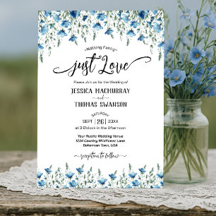 Invitation Aimez ! Mariage Fleur sauvage chic Boho bleu
