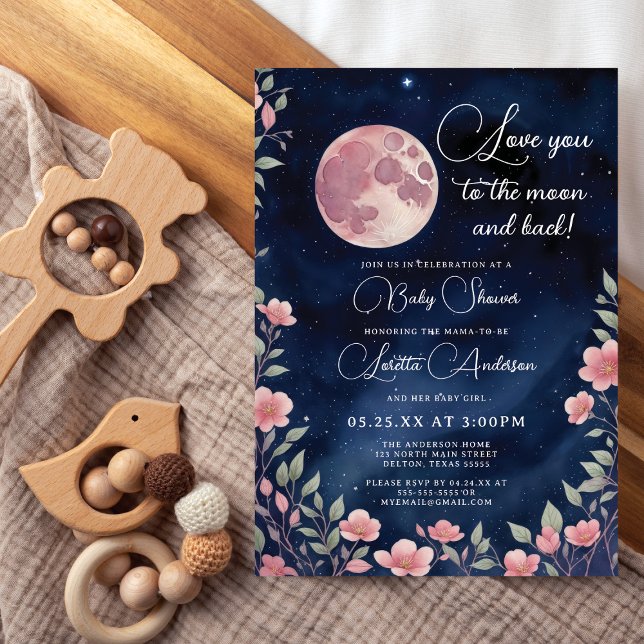 Invitation Aimez-vous à la Lune et le Baby shower de la fille (Créateur téléchargé)