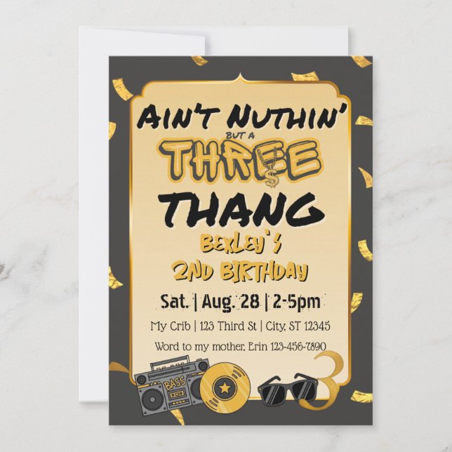 Invitation Aint' Nuthin' but a 3 Thang 3rd Birthday (Devant)