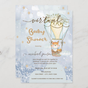 Invitation Air Balloon Fox Stars Bokeh Baby shower virtuel