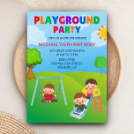 Invitation Aire de jeu colorée Cute Kids Park Fête d'annivers<br><div class="desc">Invitation vos invités avec cette invitation colorée à la fête d'anniversaire avec des enfants mignons jouant au parc. Ajoutez simplement les détails de votre événement sur ce modèle facile à utiliser pour en faire une invitation unique.</div>