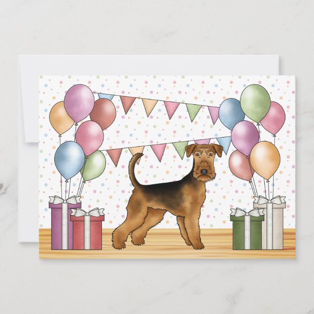 Invitation Airedale Terrier Cartoon Chien coloré Anniversaire (Devant)