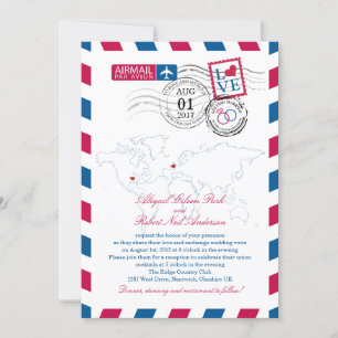 Invitation Airmail Heart UK et Missouri USA Mariage