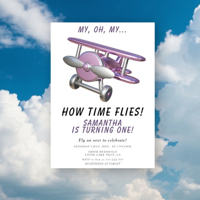 Invitation Airplane Oh My Time Flies Travel First Birthday (Créateur téléchargé)