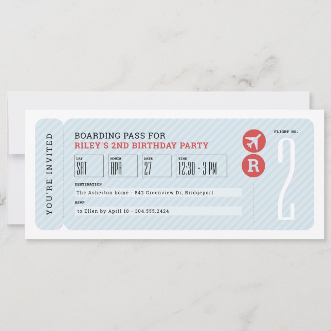 Invitation Airplane ticket boarding pass kids birthday party (Devant)