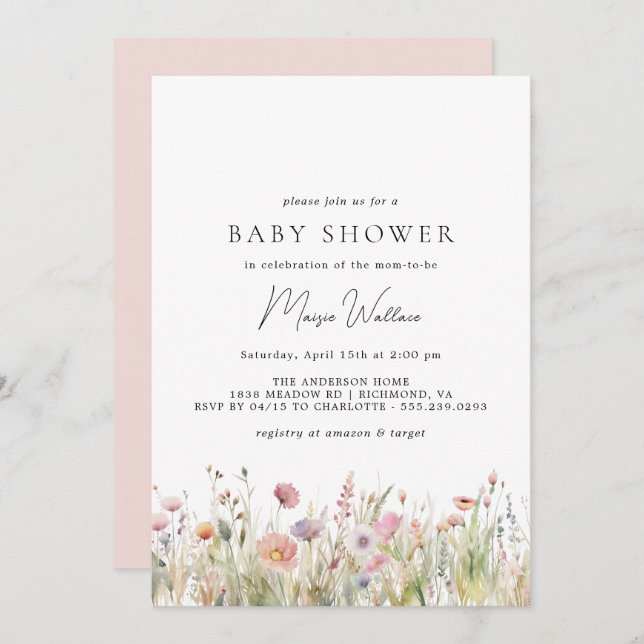 Invitation Airy Garden | Baby shower de fille à ressort rose  (Devant / Derrière)