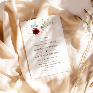 Invitation Airy Greenery Bourgogne Floral Mariage or