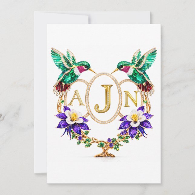 Invitation AJN Hummingbird Wedding Any Letters Custom CO (Devant)
