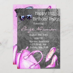 Invitation Ajouter Age Hot rose mode fête d'anniversaire