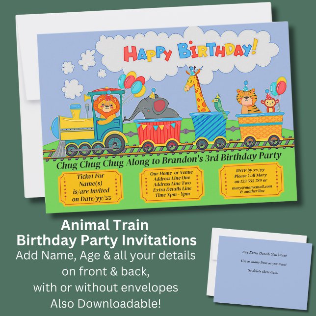 Invitation Ajouter Détails Train Animal Anniversaire (Créateur téléchargé)