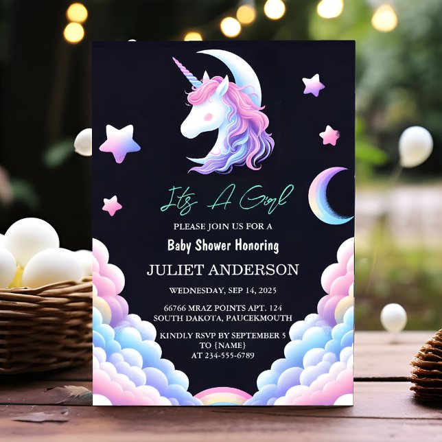 Invitation Ajouter Glow Space Royal Pony Unicorn Baby Girl Do (Créateur téléchargé)