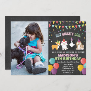 Invitation AJOUTER LA PHOTO - Chien Chiot Anniversaire Chalk