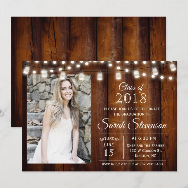 Invitation AJOUTER LA PHOTO - Graduation Mason Jar Lights Inv (Devant / Derrière)