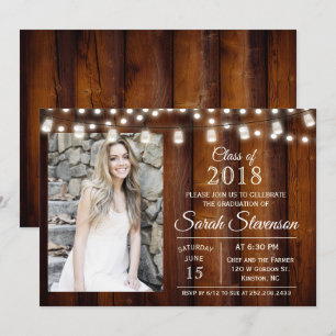 Invitation AJOUTER LA PHOTO - Graduation Mason Jar Lights Inv
