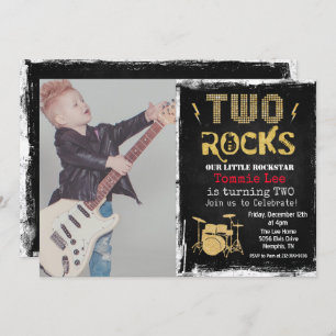 Invitation AJOUTER LA PHOTO Rockstar Drumset 2nd Birthday Inv