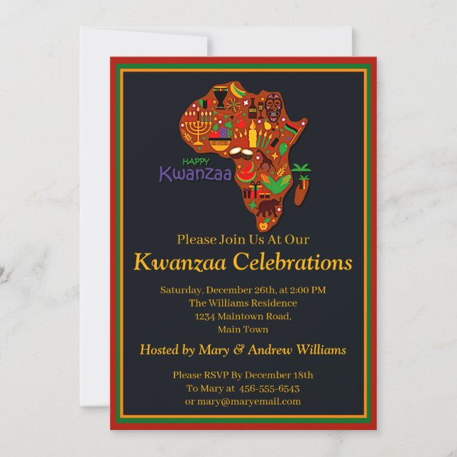Invitation Ajouter le nom Date Détails Happy Kwanzaa Africa P (Devant)