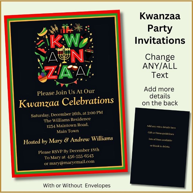 Invitation Ajouter le nom Date Détails Kwanzaa 7 Bougies Part (Créateur téléchargé)