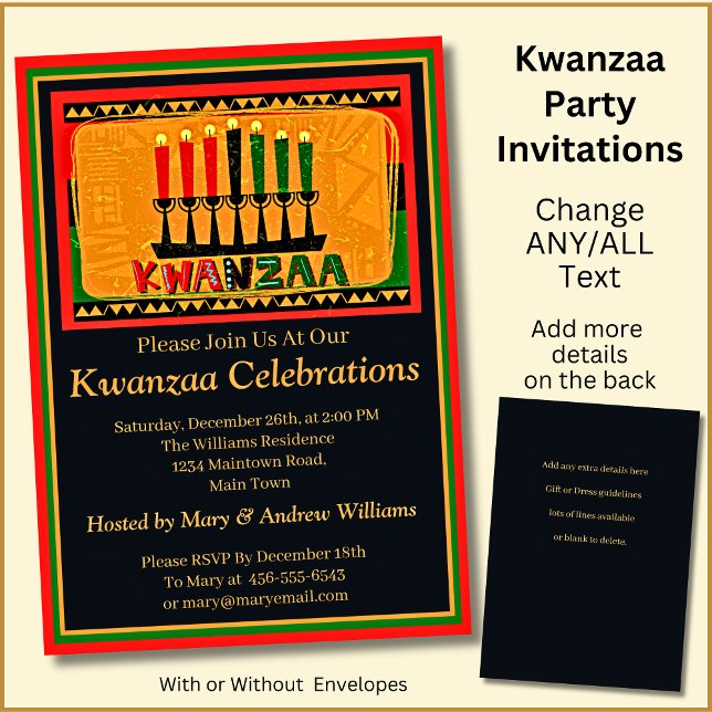 Invitation Ajouter le nom Date Détails Kwanzaa Candles Party (Créateur téléchargé)