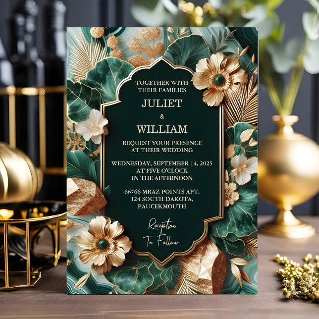 Invitation Ajouter Marble Monstera Emerald Green Et Mariage O (Créateur téléchargé)