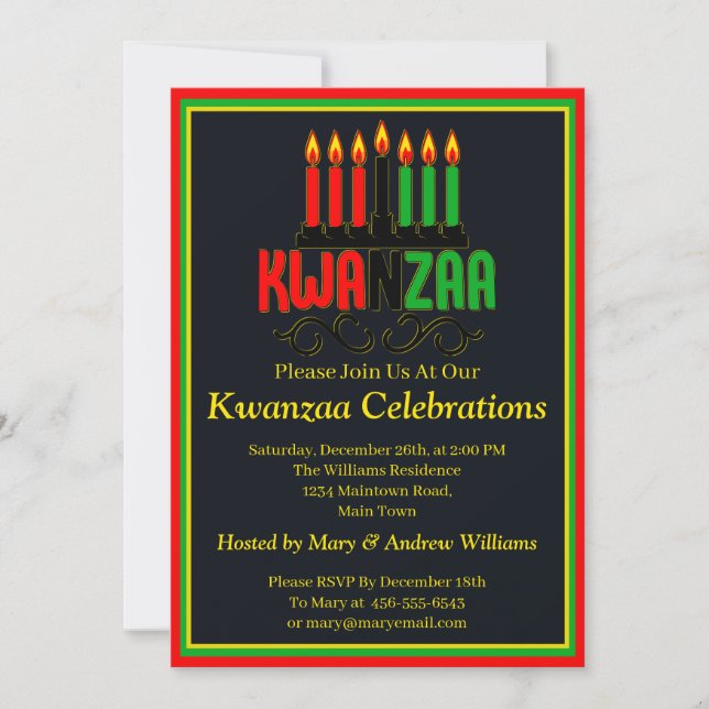 Invitation Ajouter Nom Détails Date Kwanzaa 7 Bougies Party I (Devant)