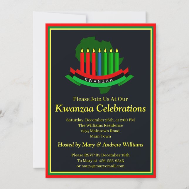 Invitation Ajouter Nom Détails Date Kwanzaa Candles Africa Pa (Devant)