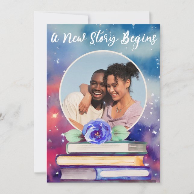 Invitation Ajouter Photo Books & Rose Pastel Watercolor Maria (Devant)