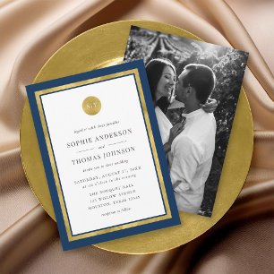 Invitation Ajouter Photo Couleur personnalisée Gold Round Mon