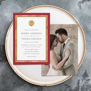 Invitation Ajouter Photo Couleur personnalisée Gold Round Mon