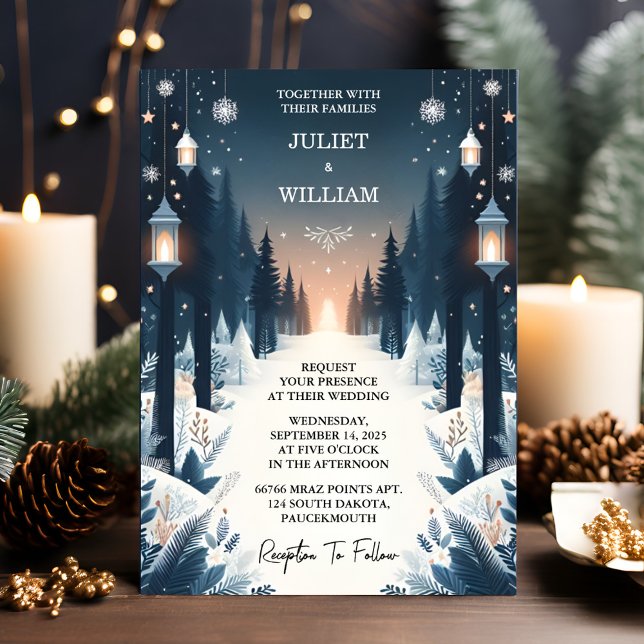 Invitation Ajouter Rustic Forest Stars Neige brillant Mariage (Créateur téléchargé)