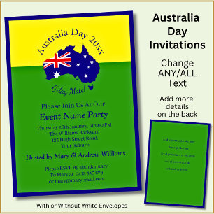 Invitation Ajouter un nom Année Date Australia Day Green Gold