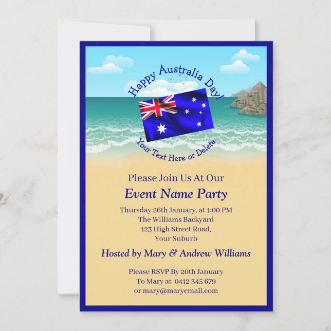 Invitation Ajouter un nom Année Date Australia Day Party Beac (Devant)