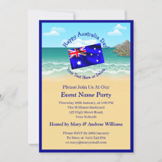 Invitation Ajouter un nom Année Date Australia Day Party Beac