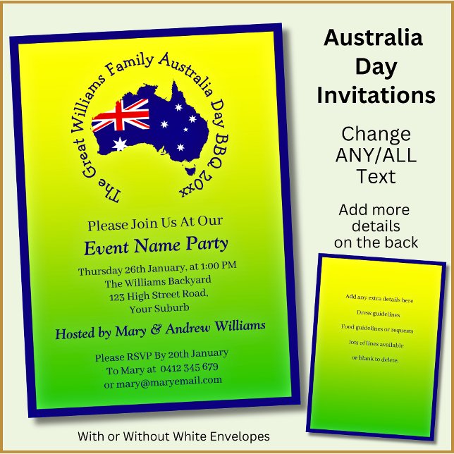 Invitation Ajouter un nom Année Date Australia Day Party Gree (Créateur téléchargé)