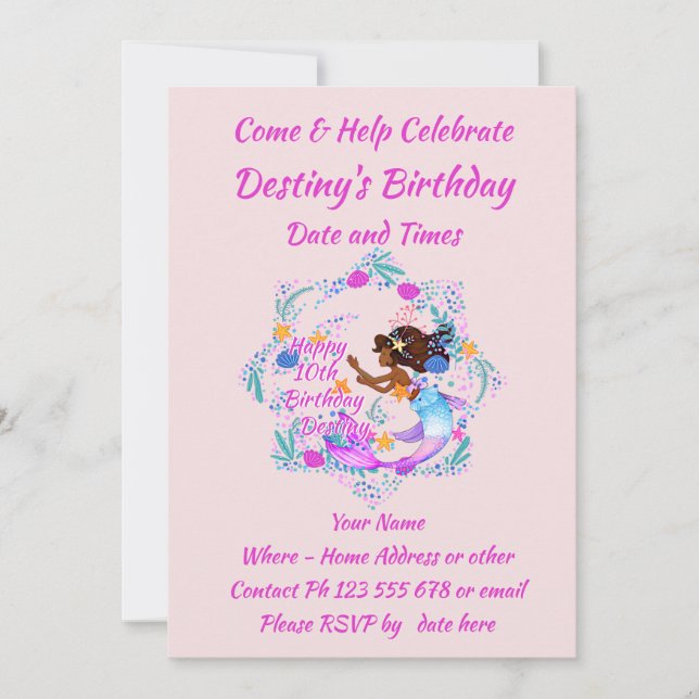 Invitation Ajouter un nom Texte Mermaid Pink Mauve Aqua Party (Devant)
