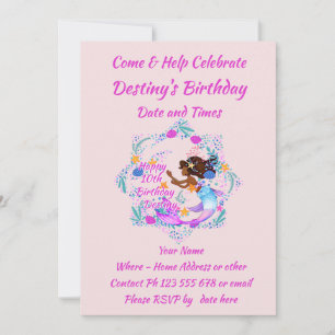 Invitation Ajouter un nom Texte Mermaid Pink Mauve Aqua Party
