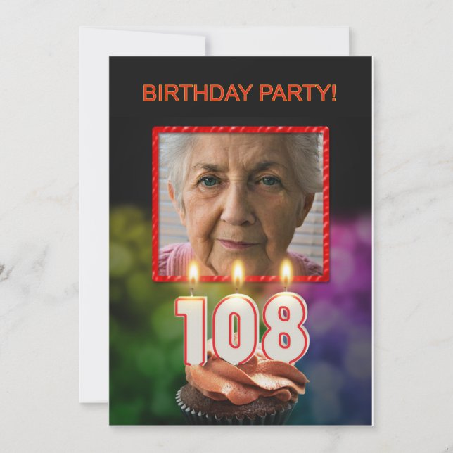 Invitation Ajouter une photo, 108e fête d'anniversaire Invita (Devant)